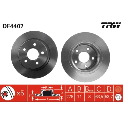 Bilde av TRW DF4407 Bremseskiver 278 11 5 108 fullt ut spraylakkert FORD: Transit Connect Mk1 Van, Tourneo