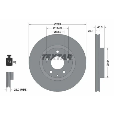 Bilde av TEXTAR 92326203 Bremseskiver 295 25 05/06 114,3 innvendig ventilert belagt uten hjullager, hjulfestebolt, hjulnav MAZDA: 3 Hatchback