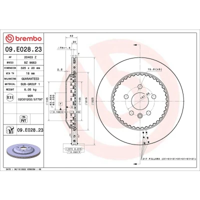 Bilde av BREMBO Bremseskive 20mm 5 todelt bremseskive, innvendig ventilert belagt 09.E028.23 LR141725,LR161920 Bremseskiver, Skivebremser