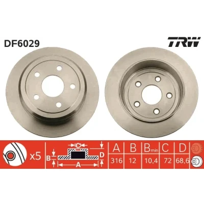 Bilde av TRW DF6029 Bremseskiver 316 12 5 127 fullt ut spraylakkert JEEP: WRANGLER 3
