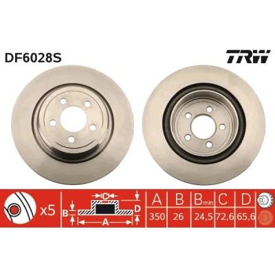 Bilde av TRW DF6028S Bremseskiver 350 26 5 115 ventilert spraylakkert CHRYSLER: 300C Sedan