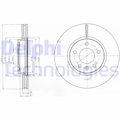 Bilde av DELPHI BG4278C Bremseskiver 300 26 5 ventilert belagt ubehandlet uten hjullager, ABS sensorring OPEL: Astra J Sports Tourer, Mokka / X
