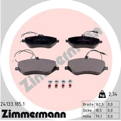 Bilde av ZIMMERMANN 24133.185.1 Bremseklosser inkl. slitasjevarselkontakt med skruer Bildet viser leveranseinnholdet CITROËN: C5 III Stasjonsvogn, 3