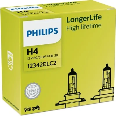 Bilde av Halogenpære PHILIPS LongerLife H4 P43t 38, passer mange bilmodeller, 000 544 9094, 000000 000374, 025816, 030005050038, 072601 012803,