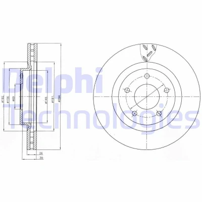 Bilde av DELPHI BG4246 Bremseskiver 294 26 5 ventilert oljet ubehandlet uten hjullager, ABS sensorring CITROËN: C4 Aircross, MITSUBISHI: ASX SUV