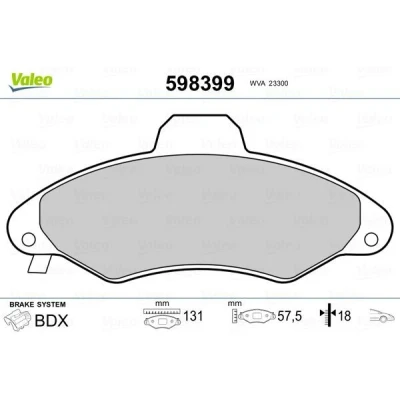 Bilde av VALEO 598399 Bremseklosser framaksel ekskl. slitasjevarselkontakt uten antiskrike blikk FORD: Escort 5, 6, 6 Cabrio