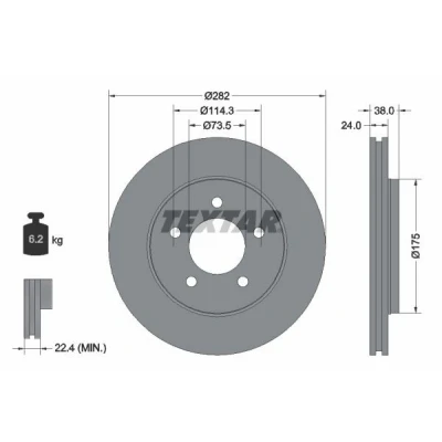 Bilde av TEXTAR 92108700 Bremseskiver 282 24 05/05 114,3 innvendig ventilert uten hjulfestebolt, hjulnav CHRYSLER: VOYAGER 4