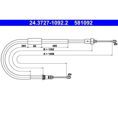 Bilde av ATE 24.3727 1092.2 Bremsekabel 1458 RENAULT: CLIO 3