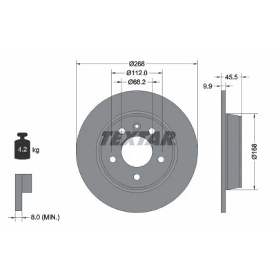 Bilde av TEXTAR PRO 92074303 Bremseskiver 268 9,9 05/06 112 fullt ut belagt uten hjulfestebolt, hjulnav VOLKSWAGEN: Sharan I, FORD: Galaxy Mk1 MPV