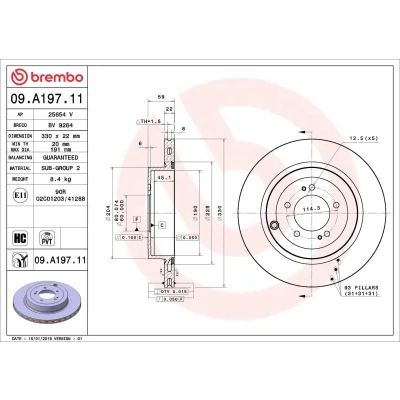 Bilde av BREMBO COATED DISC LINE 09.A197.11 Bremseskiver 330 22 5 innvendig ventilert belagt høy karbon MITSUBISHI: Lancer 8 Limousine