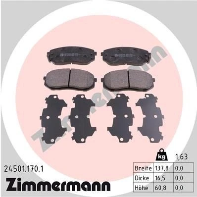 Bilde av ZIMMERMANN 24501.170.1 Bremseklosser med akustisk slitasjevarsel Bildet viser leveranseinnholdet KIA: Sportage III, II