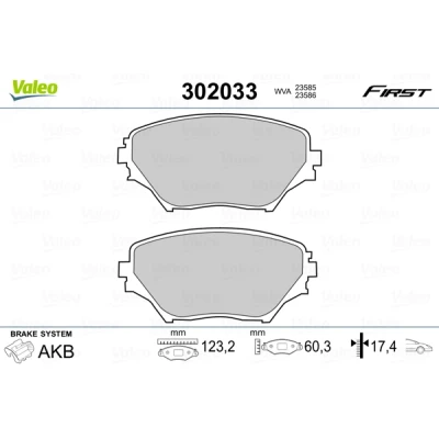 Bilde av VALEO 302033 Bremseklosser FIRST framaksel ekskl. slitasjevarselkontakt uten antiskrike blikk TOYOTA: RAV4 II SUV, Corolla IX Hatchback