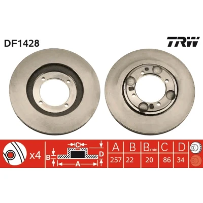 Bilde av TRW DF1428 Bremseskiver 257 22 4 104 ventilert spraylakkert