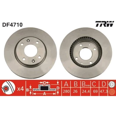 Bilde av TRW DF4710 Bremseskiver 280 26 4 114,3 ventilert spraylakkert