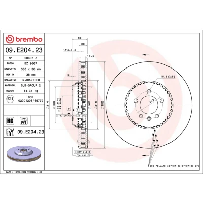 Bilde av BREMBO bremseskive LAND ROVER: Range Rover Sport, 4 38mm 5 innvendig ventilert, todelt belagt høy karbon 09.E204.23 LR153518