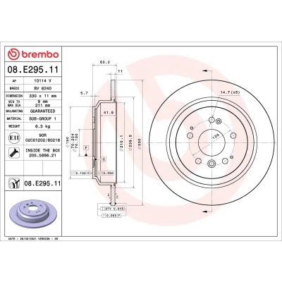 Bilde av BREMBO Bremseskive 11mm 5 fullt ut belagt 08.E295.11 42510TG7A00 Bremseskiver, Skivebremser