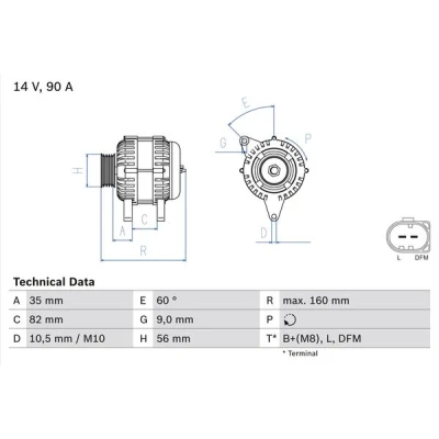 Bilde av BOSCH 0 986 044 300 Dynamo 14V 90A AUDI: A6 C5 Avant, A4 B5 Sedan, VOLKSWAGEN: Passat GP Stasjonsvogn, Sedan