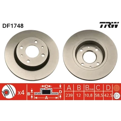 Bilde av TRW DF1748 Bremseskiver 239 12 4 98 fullt ut spraylakkert LADA: Nova Sedan