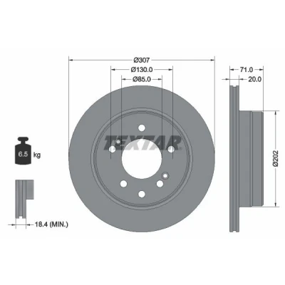 Bilde av TEXTAR PRO 92203103 Bremseskiver 307 20 05/08 130 innvendig ventilert belagt uten hjulfestebolt, hjulnav SSANGYONG: Rexton / 2, W