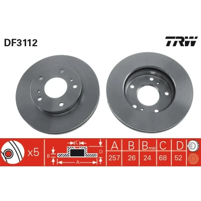 Bilde av TRW DF3112 Bremseskiver 257 26 5 114 ventilert spraylakkert