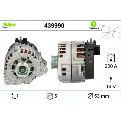 Bilde av VALEO NEW ORIGINAL PART Generator 14V 200A B+ L 45 53mm MERCEDES BENZ: GLC SUV, E Klasse T modell 439990