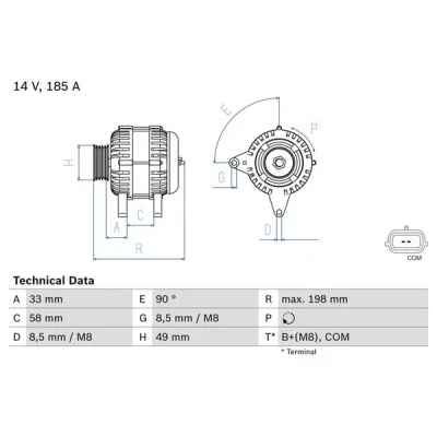 Bilde av BOSCH 0 986 083 560 Dynamo 14V 185A RENAULT: MEGANE 3 Grandtour, MASTER Kasten