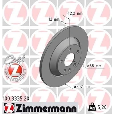 Bilde av ZIMMERMANN COAT Z 100.3335.20 Bremseskiver 302 12 6/5 5 112 fullt ut belagt AUDI: A6 C6 Allroad