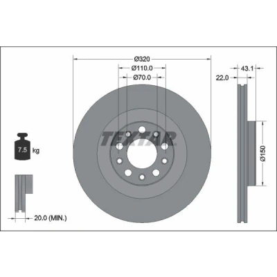 Bilde av TEXTAR Bremseskive ALFA ROMEO: Giulia Sedan, Stelvio 320mm 22mm 05/10 110mm innvendig ventilert belagt 92337803 50532946,50546509,50554319