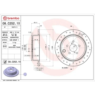 Bilde av BREMBO Bremseskive SUBARU: Forester III, Impreza III Hatchback, Legacy 4, TOYOTA: GT86 Coupé 10mm 5 fullt ut, hullet belagt 08.C252.1X 26700AJ00A