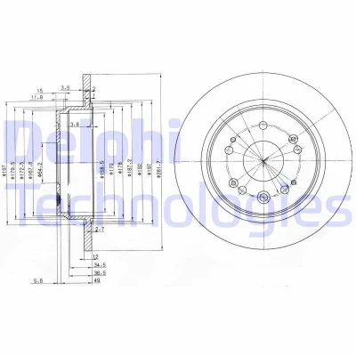 Bilde av DELPHI BG3797 Bremseskiver 282 12 5 fullt ut oljet ubehandlet uten hjullager, ABS sensorring HONDA: FR V