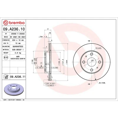 Bilde av BREMBO COATED DISC LINE 09.A236.11 Bremseskiver 234 16 4 innvendig ventilert belagt DAIHATSU: Sirion II, SUBARU: JUSTY
