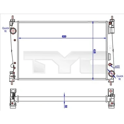 Bilde av TYC 725 0042 R Radiator 620 418 32 Kjøleribber satt sammen mekanisk