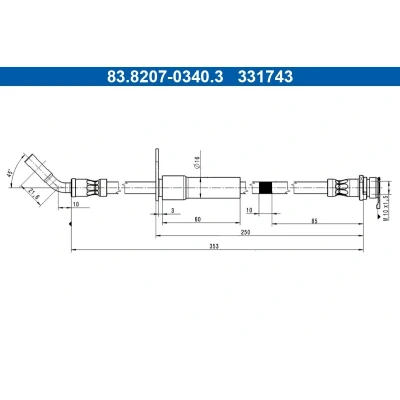 Bilde av ATE 83.8207 0340.3 Bremseslange 353mm M10x1,5mm FORD: Puma SUV 1.5 EcoBlue, ST EcoBoost, 1.0 Flexifuel, EcoBoost mHEV,