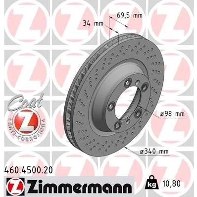 Bilde av ZIMMERMANN COAT Z 460.4501.20 Bremseskiver 340 34 7/5 5 130 innvendig ventilert, hullet belagt PORSCHE: 911 Coupé