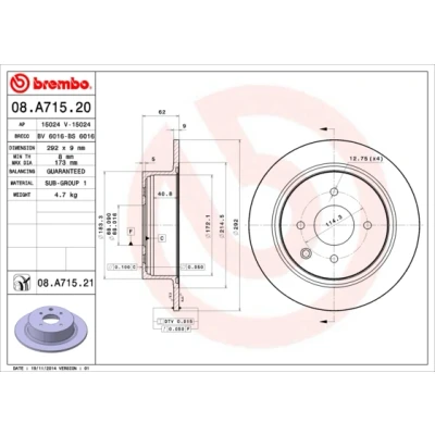 Bilde av BREMBO COATED DISC LINE 08.A715.21 Bremseskiver 292 9 4 fullt ut belagt