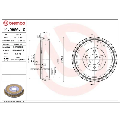 Bilde av BREMBO 14.D996.10 Bremsetrommel 228,4
