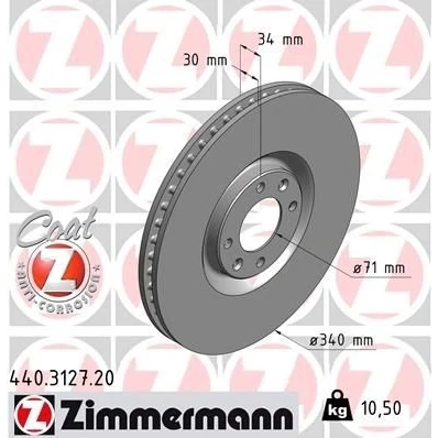 Bilde av ZIMMERMANN COAT Z 440.3127.20 Bremseskiver 340 30 6/4 4 108 innvendig ventilert belagt PEUGEOT: 308 I Hatchback, CITROËN: DS5 DS4 Hatchback