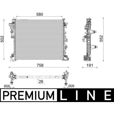Bilde av MAHLE ORIGINAL CR 2598 000P Radiator Aluminium 580 502 26 Kjøleribber loddet