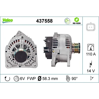 Bilde av VALEO 437558 Dynamo 14V 110A RENAULT: Kangoo I Express, MEGANE 2 Kombi, CLIO 2, NISSAN: NV200 Varebil / Stasjonsvogn