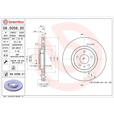Bilde av BREMBO COATED DISC LINE 09.5058.21 Bremseskiver 284 22 5 innvendig ventilert belagt med skruer ALFA ROMEO: Spider
