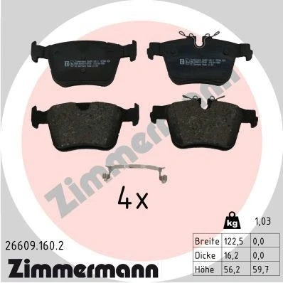 Bilde av ZIMMERMANN 26609.160.2 Bremseklosser med glideplate, Bildet viser leveranseinnholdet VOLVO: V90 II Stasjonsvogn, XC90 II, XC60