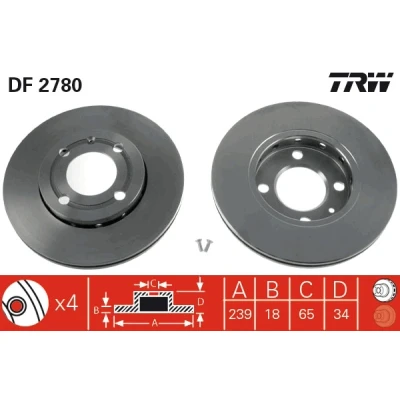 Bilde av TRW DF2780 Bremseskiver 239 18 4 100 ventilert spraylakkert høy karbon VOLKSWAGEN: Polo III Hatchback