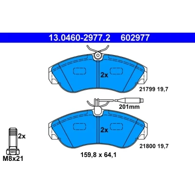 Bilde av ATE 13.0460 2977.2 Bremseklosser inkl. slitasjevarselkontakt med bremsecaliperskruer FIAT: Ducato II Flatvogn lastebil/Chassis