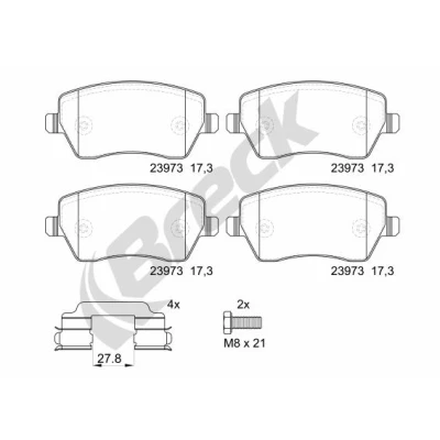 Bilde av BRECK 23973 00 702 Bremseklosser ikke klargjort for slitasjeindikator med bremsecaliperskruer RENAULT: Kangoo II Express, Captur, CLIO 3