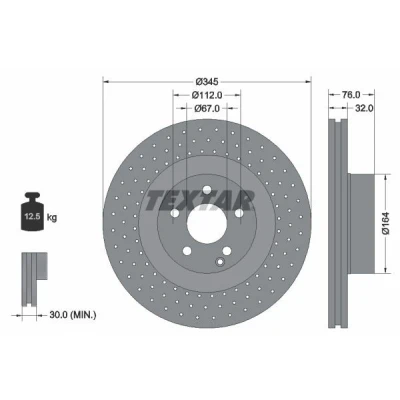 Bilde av TEXTAR 92108800 Bremseskiver 345 32 05/06 112 innvendig ventilert, hullet uten hjulfestebolt, hjulnav MERCEDES BENZ: S Klasse Sedan