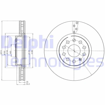 Bilde av DELPHI BG4330C Bremseskiver 314 30 5 ventilert belagt høy karbon uten hjullager, ABS sensorring VOLKSWAGEN: Tiguan II, Sharan Allspace