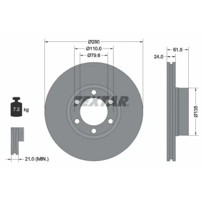 Bilde av TEXTAR PRO 92097703 Bremseskiver 280 24 06/06 110 innvendig ventilert belagt uten hjulfestebolt, hjulnav RENAULT: MASTER 2 Pritsche/Fahrgestell