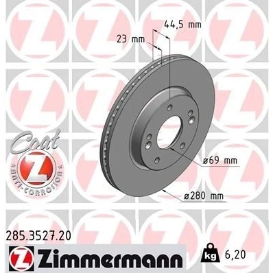 Bilde av ZIMMERMANN COAT Z 285.3527.20 Bremseskiver 280 23 7/5 5 114 innvendig ventilert belagt HYUNDAI: i30 II Stasjonsvogn, Kona SUV, Hatchback