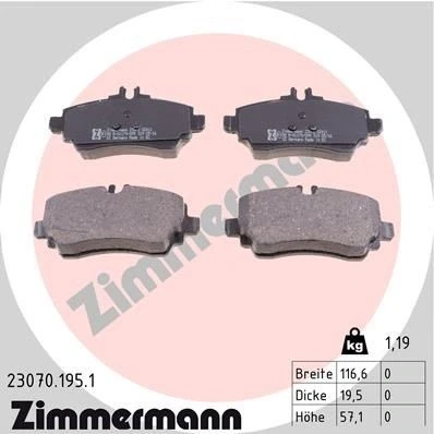 Bilde av ZIMMERMANN 23070.195.1 Bremseklosser klargjort for slitasjeindikator Bildet viser leveranseinnholdet MERCEDES BENZ: Vaneo