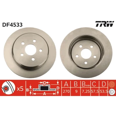 Bilde av TRW DF4533 Bremseskiver 270 9 5 100 fullt ut spraylakkert CHRYSLER: PT Cruiser Stasjonsvogn, Stratus Cabrio